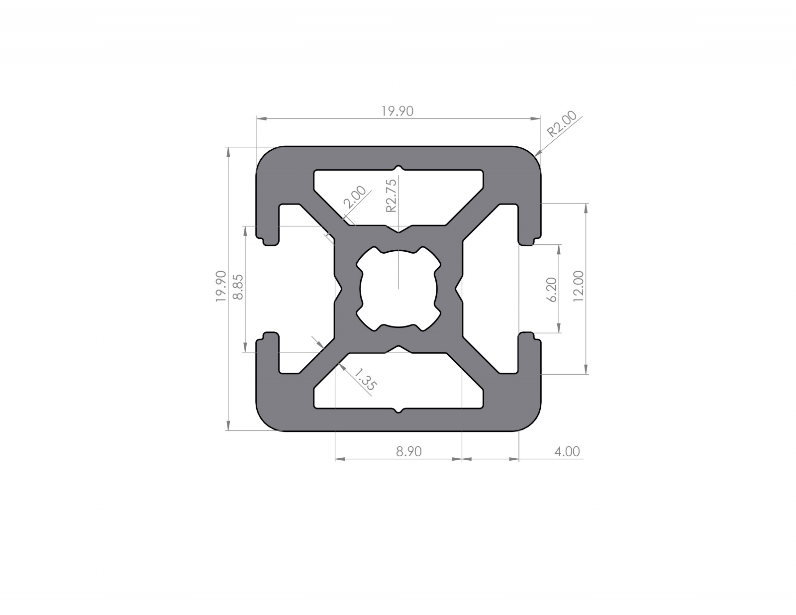 Aluminiumprofil 20x20 Nut 6 B-Typ 2N180